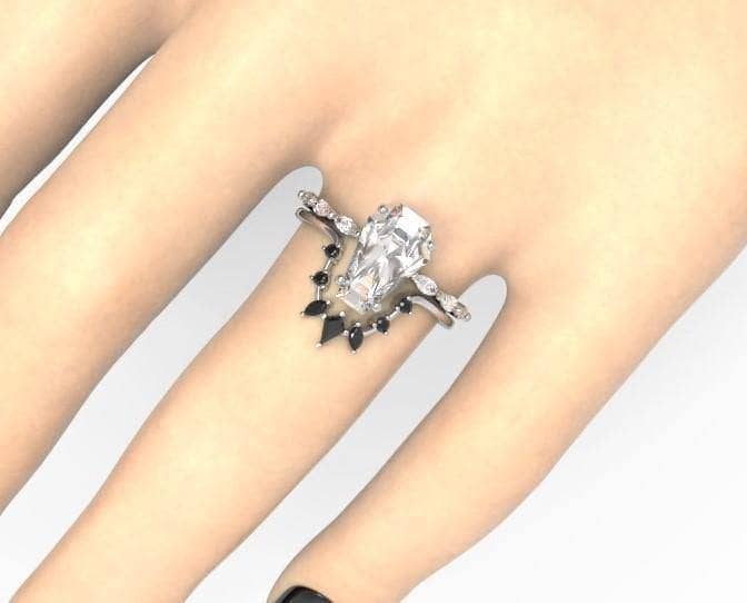 Devoted To You- Limited Coffin Cut Diamond Gothic Ring Set-Black Diamonds New York