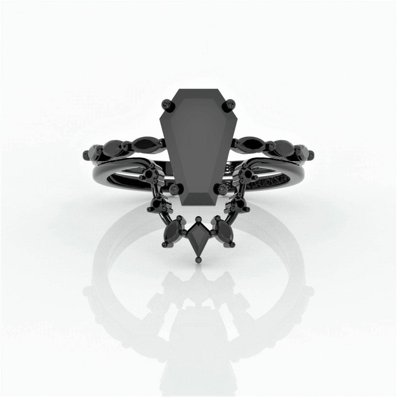 Devoted To You- Limited Coffin Cut Moissanite Diamond Gothic Ring Set-Black Diamonds New York
