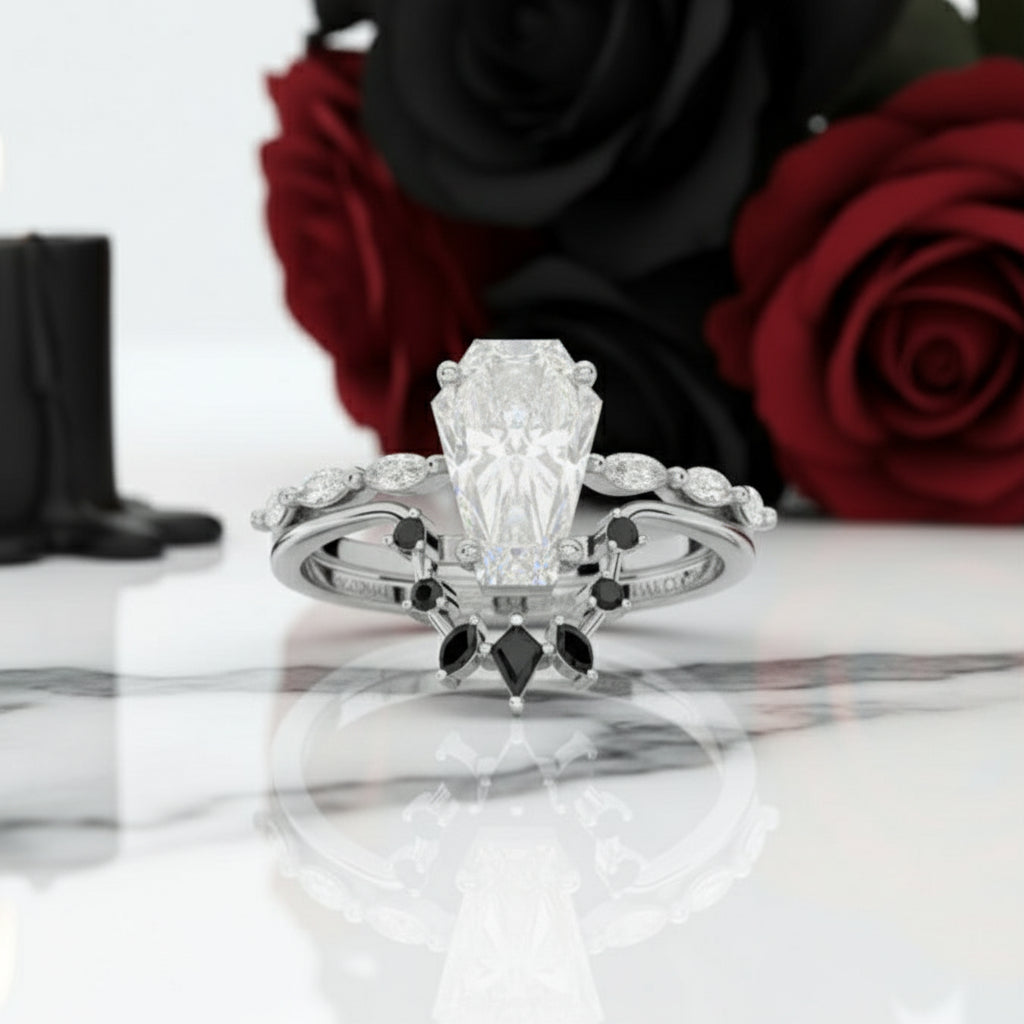 Devoted To You - Limited Coffin Cut Diamond Gothic Ring Set-Black Diamonds New York