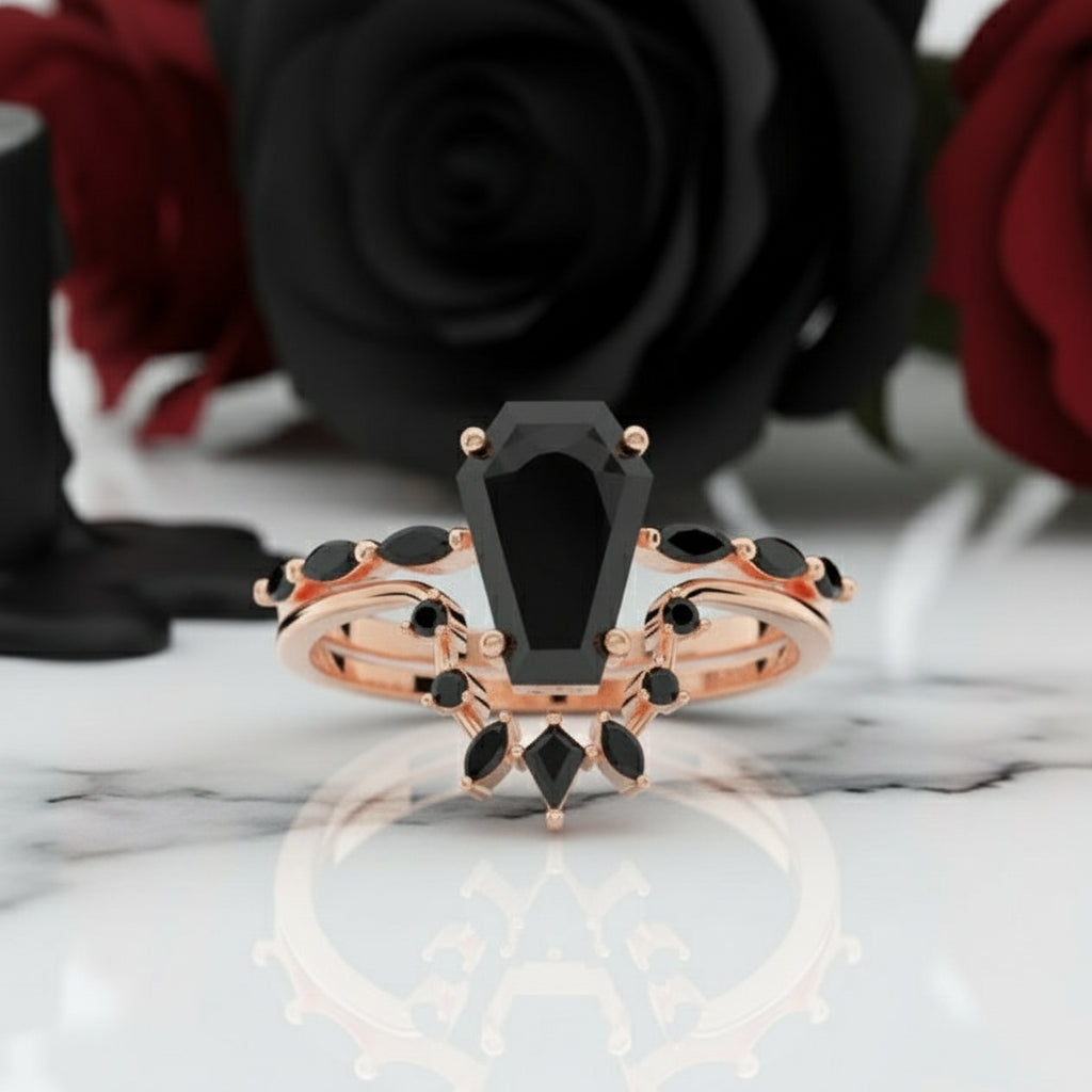 Devoted To You - Limited Coffin Cut Diamond Gothic Ring Set-Black Diamonds New York