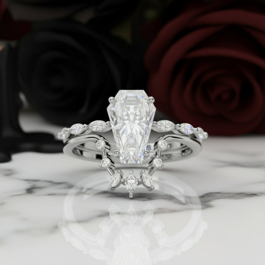 Devoted To You - Limited Coffin Cut Diamond Gothic Ring Set-Black Diamonds New York