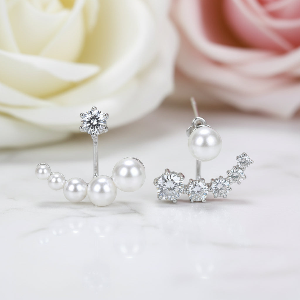 Diamond Asymmetric Detachable Pearl Earrings-Black Diamonds New York