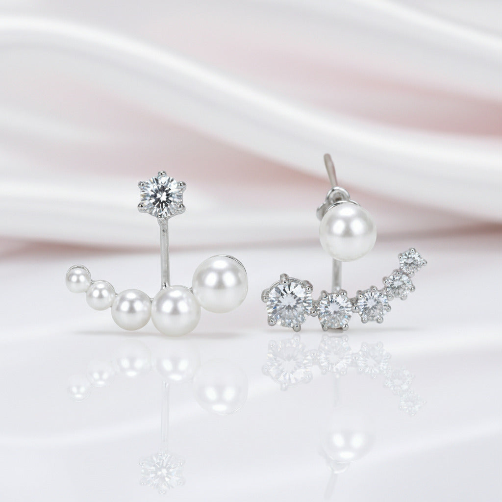 Diamond Option Asymmetric Detachable Pearl Earrings-Black Diamonds New York