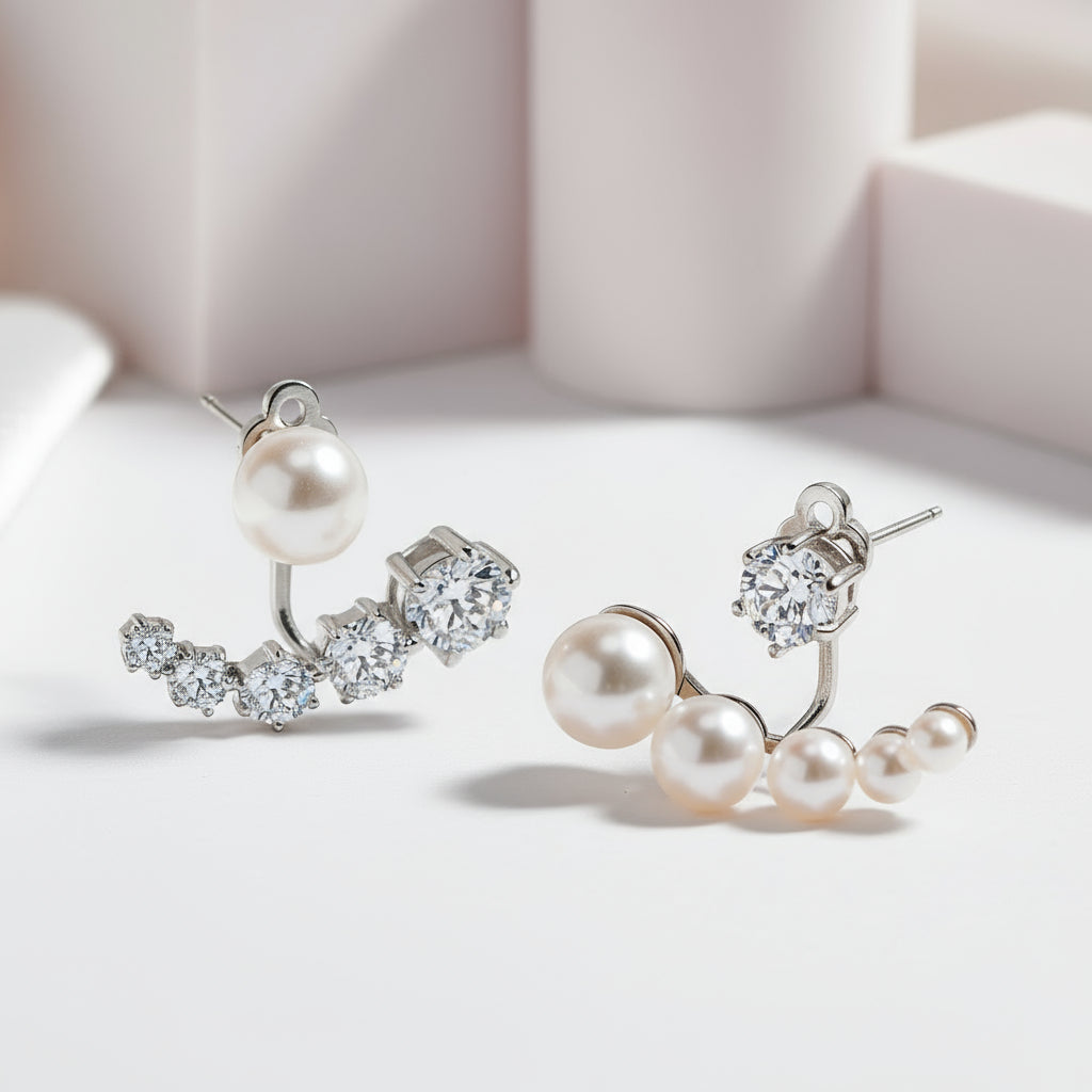 Diamond Asymmetric Detachable Pearl Earrings-Black Diamonds New York