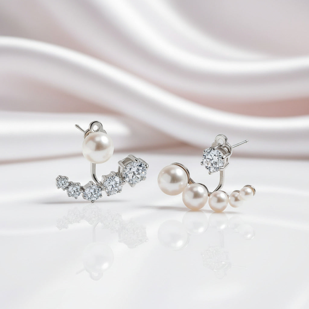 Diamond Option Asymmetric Detachable Pearl Earrings-Black Diamonds New York