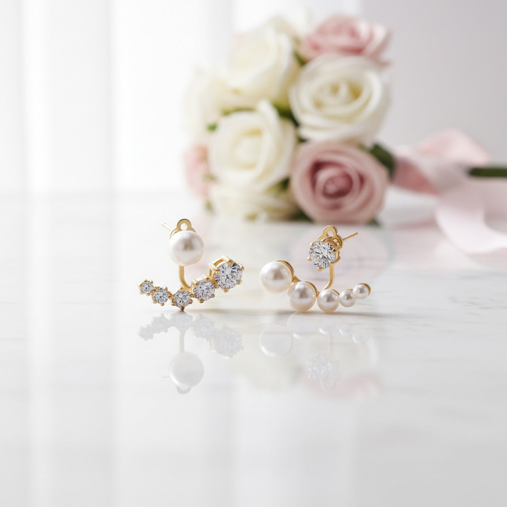 Diamond Option Asymmetric Detachable Pearl Earrings-Black Diamonds New York