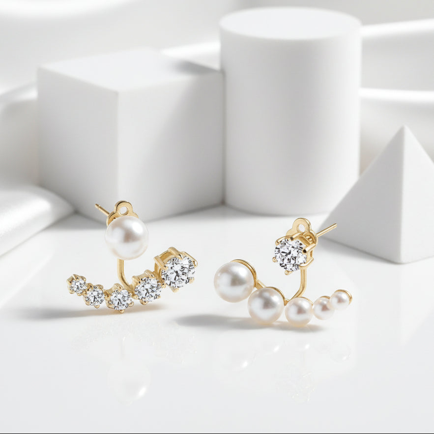 Diamond Asymmetric Detachable Pearl Earrings-Black Diamonds New York