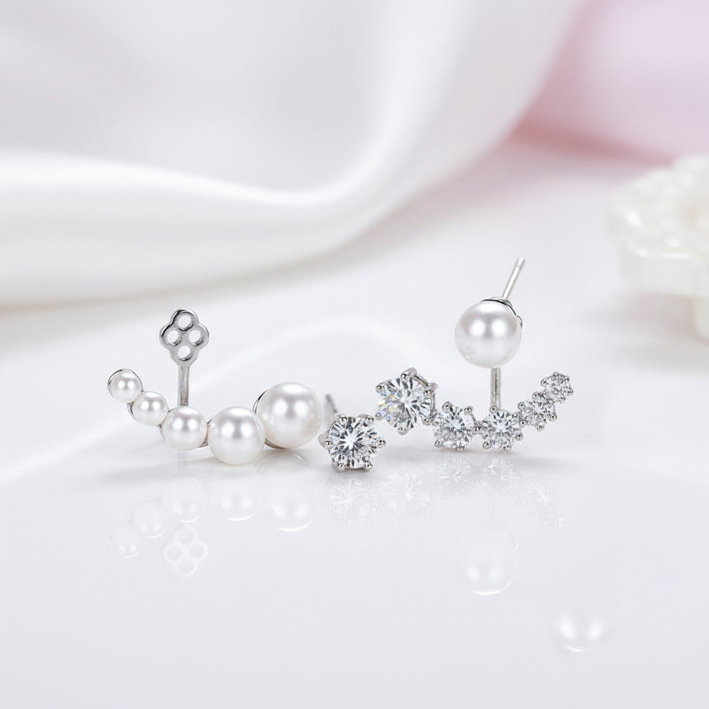 Diamond Option Asymmetric Detachable Pearl Earrings-Black Diamonds New York