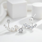 Diamond Asymmetric Detachable Pearl Earrings-Black Diamonds New York