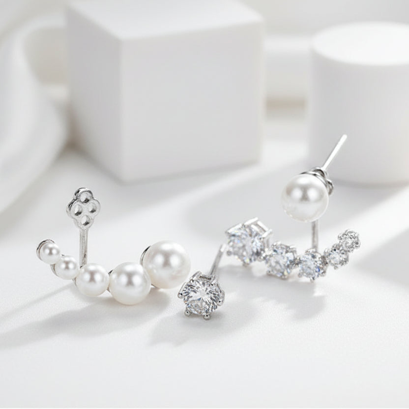 Diamond Asymmetric Detachable Pearl Earrings-Black Diamonds New York