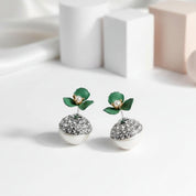Diamond Deep Green Flower Double-sided Pearl Earrings-Black Diamonds New York