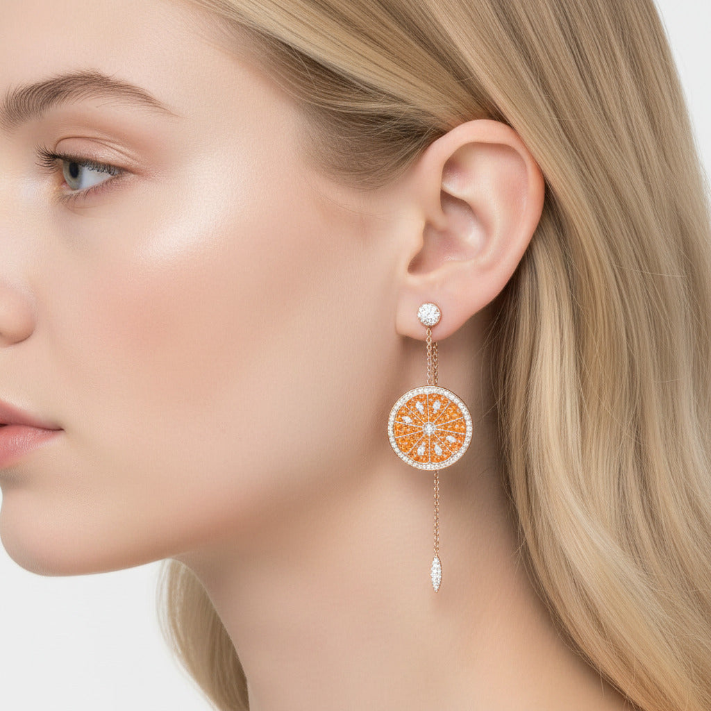 Diamond Option-encrusted Orange String Earrings-Black Diamonds New York