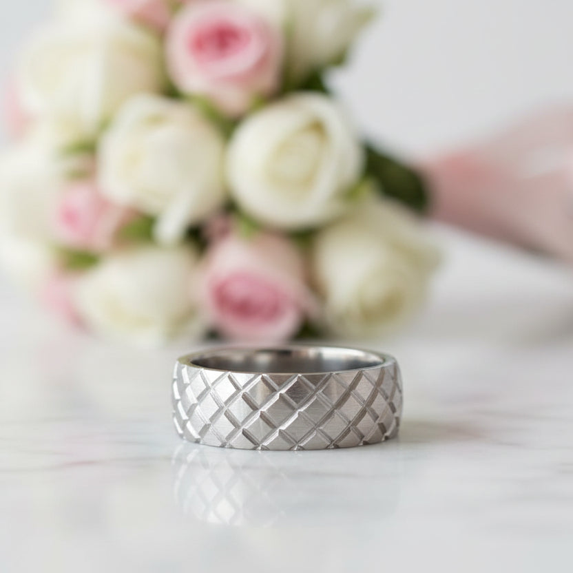 Diamond Pattern Stainless Steel Men's Wedding Band-Black Diamonds New York