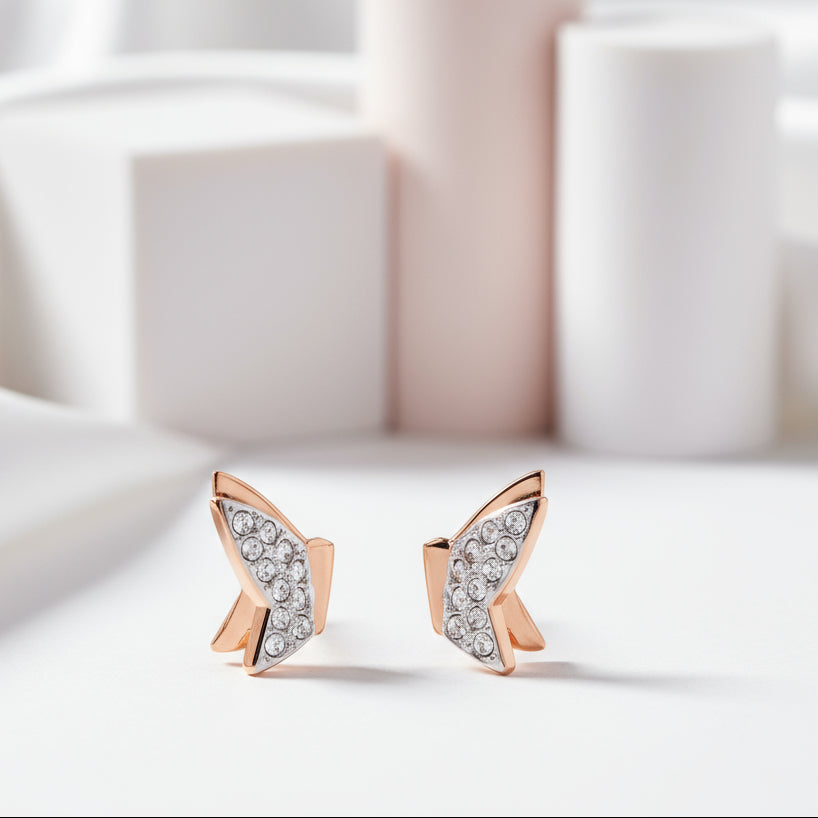 Round Diamond Romantic Elegant Butterfly Design Earrings-Black Diamonds New York