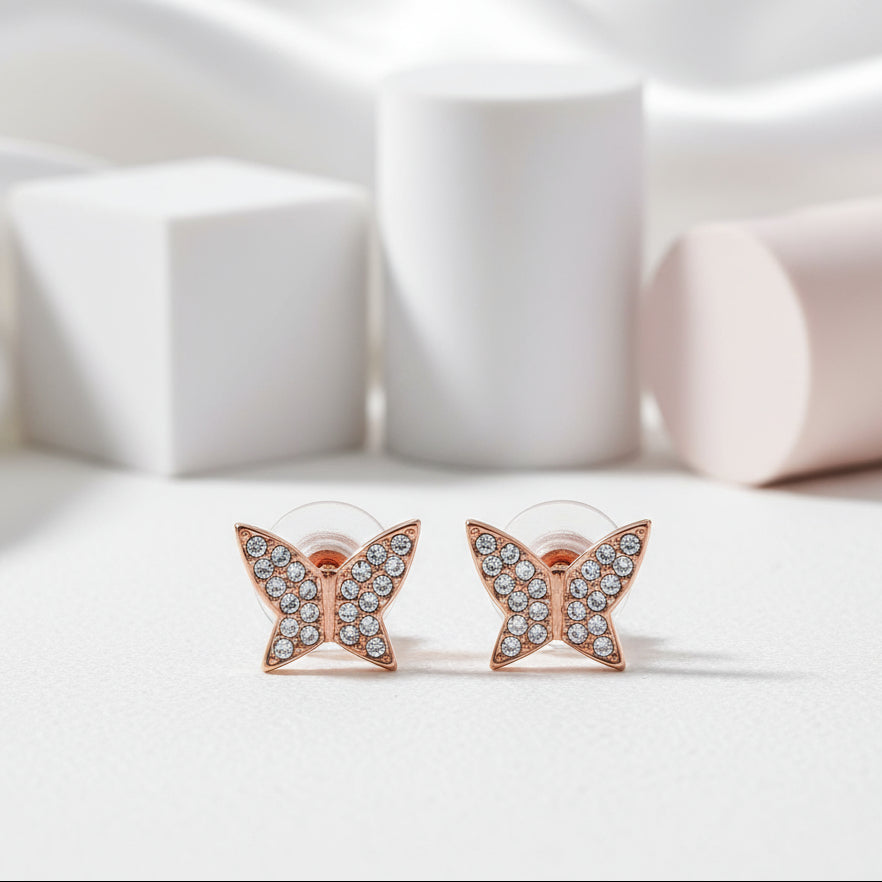 Round Diamond Romantic Elegant Butterfly Design Earrings-Black Diamonds New York