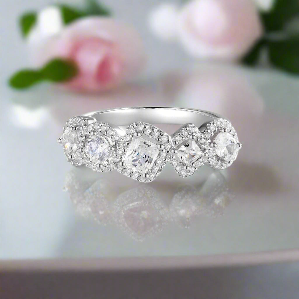 Multi-shaped Diamond with Halo Wedding Band-Black Diamonds New York