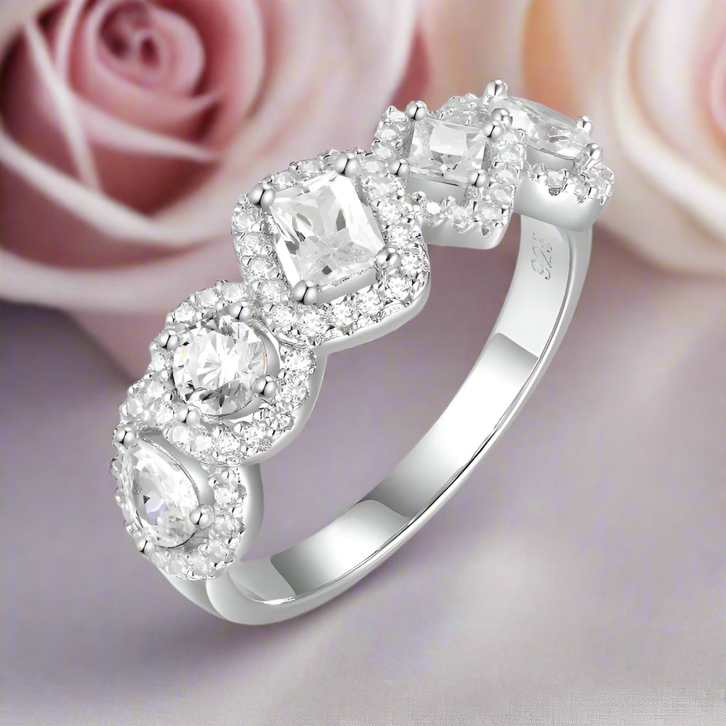 Multi-shaped Diamond with Halo Wedding Band-Black Diamonds New York