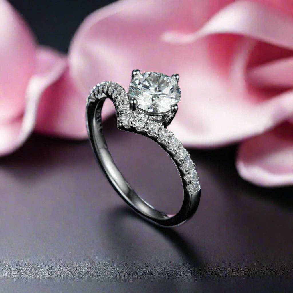 Diamond Wishbone Wedding Curved Half Eternity Ring Set-Black Diamonds New York