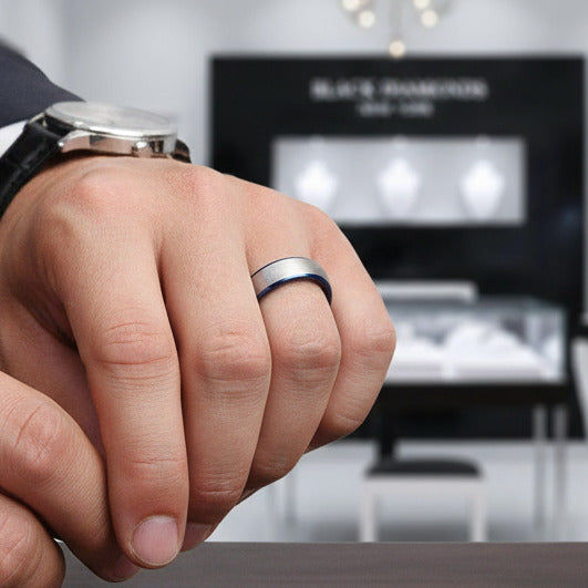 Dome Tungsten Carbide Men's Wedding Band-Black Diamonds New York