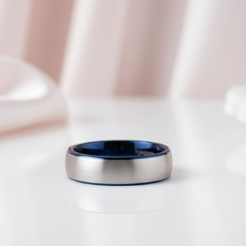 Dome Tungsten Carbide Men's Wedding Band-Black Diamonds New York