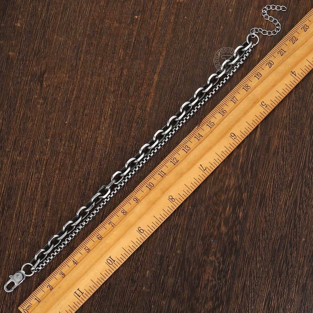 Double Chain Cable Box Link Bracelet - Black Diamonds New York