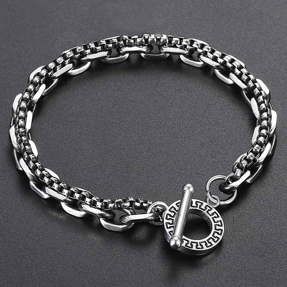 Double Chain Cable Box Link Bracelet - Black Diamonds New York