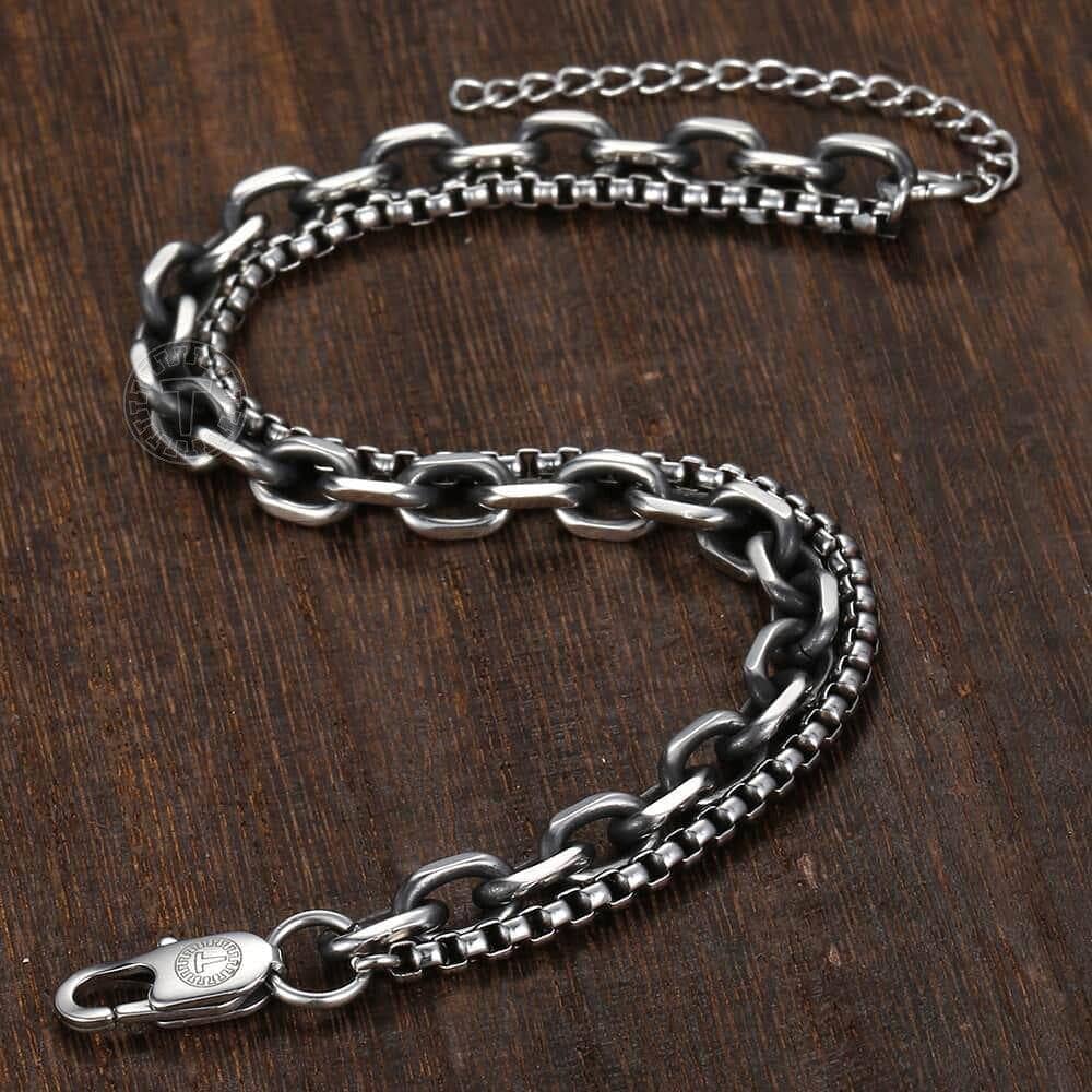 Double Chain Cable Box Link Bracelet-Black Diamonds New York