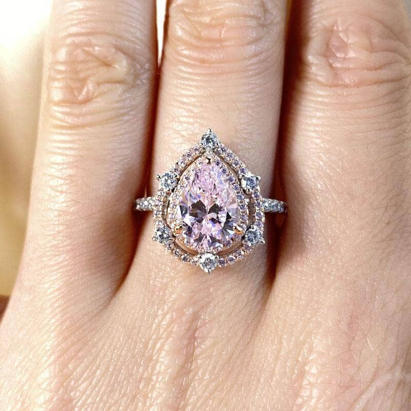 Double Halo 2.0Ct 2-Tone Romantic Pink Pear Cut Engagement Ring - Black Diamonds New York