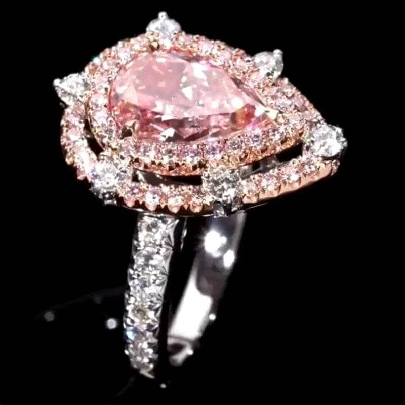 Double Halo 2.0Ct 2-Tone Romantic Pink Pear Cut Engagement Ring - Black Diamonds New York