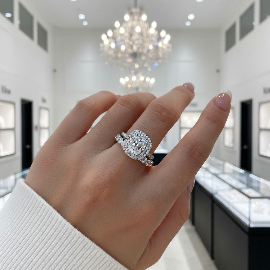 Double Halo 3.0 Carat Cushion Cut Wedding Ring Set-Black Diamonds New York