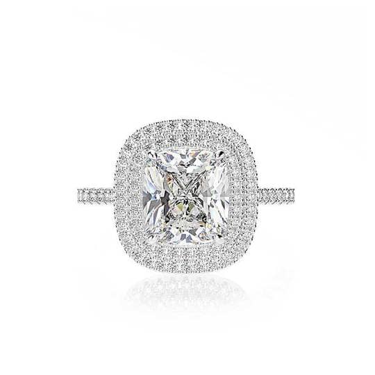 Double Halo Cushion Cut Wedding Ring Set In White Gold-Black Diamonds New York