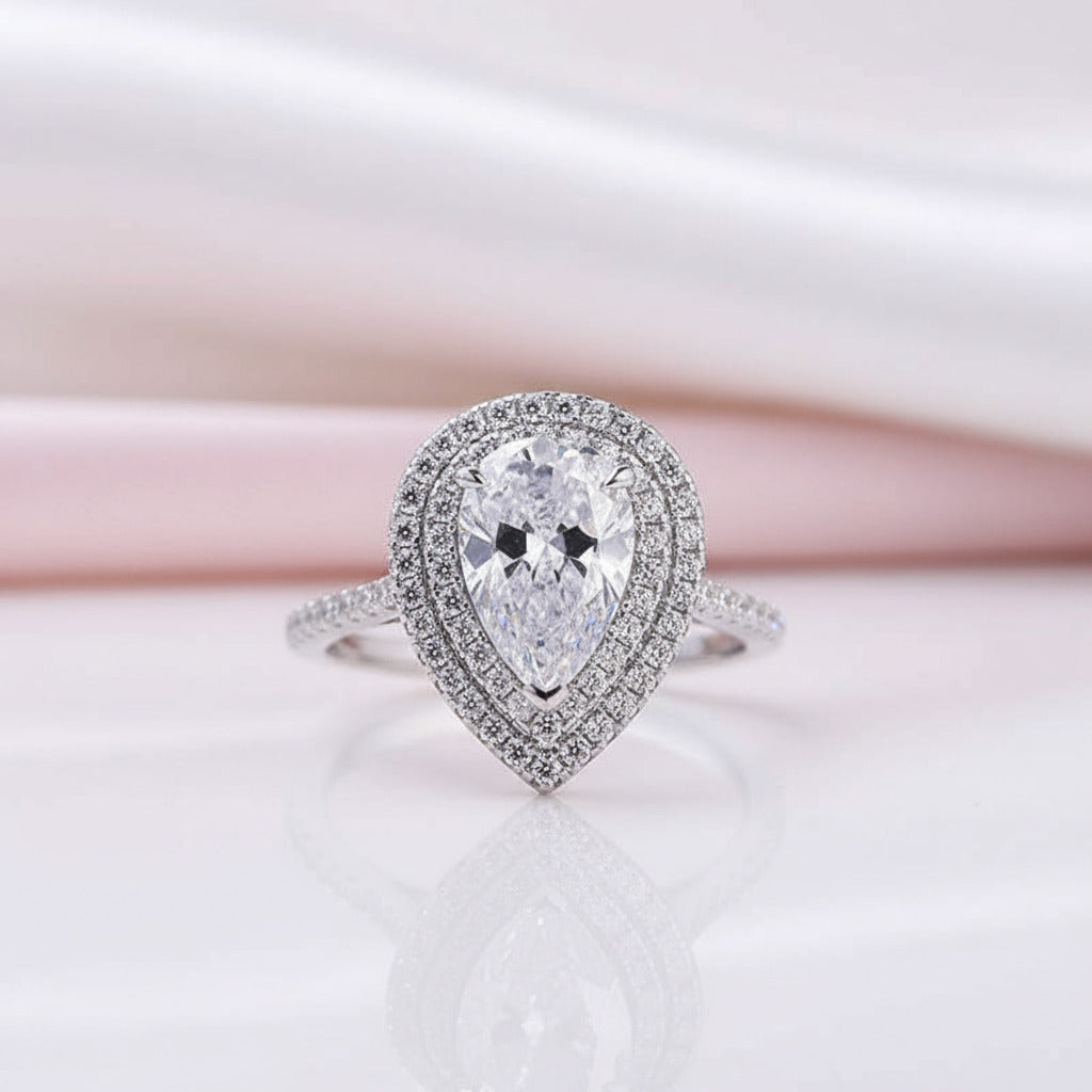 Double Halo Pear Cut 3-Pieces Wedding Set-Black Diamonds New York