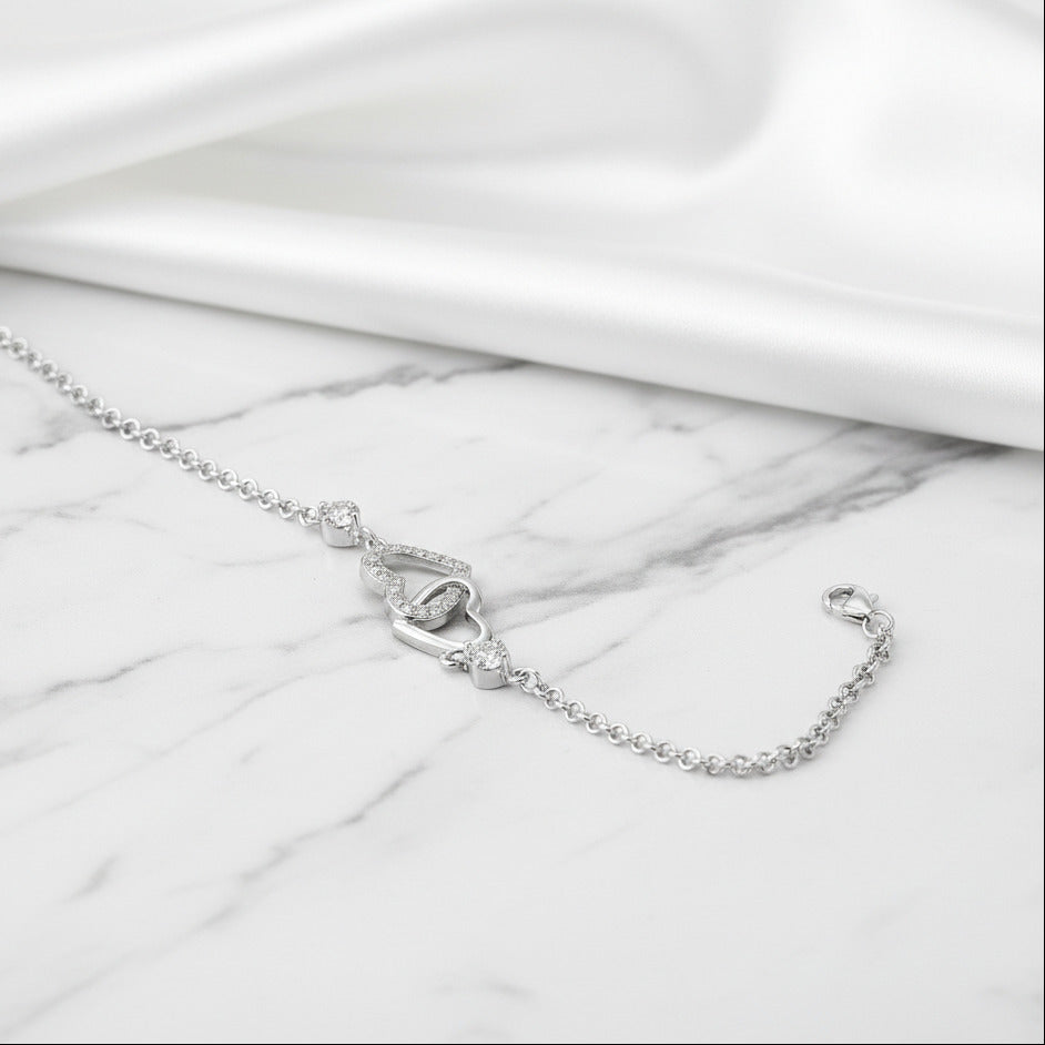 Double Heart Bracelet In Sterling Silver-Black Diamonds New York