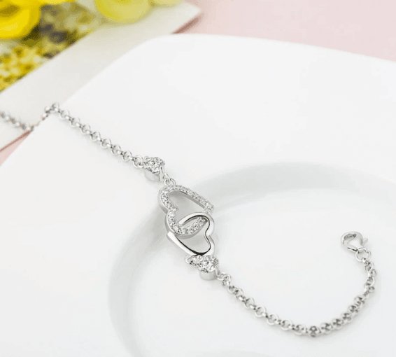 Double Heart Bracelet In Sterling Silver - Black Diamonds New York