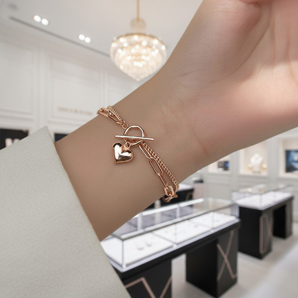 Double Layer Chain Heart Love Bracelet-Black Diamonds New York