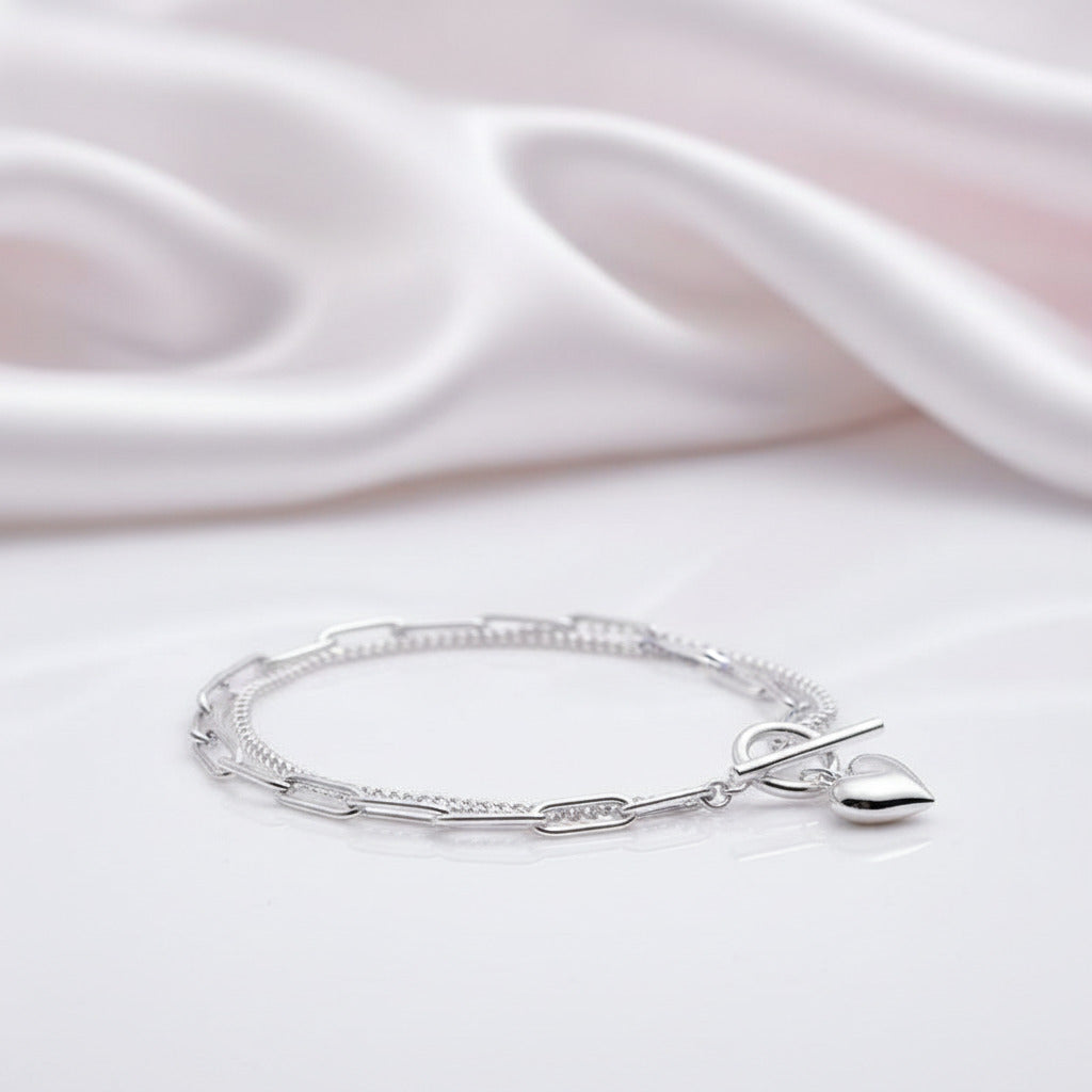 Double Layer Chain Heart Love Bracelet-Black Diamonds New York