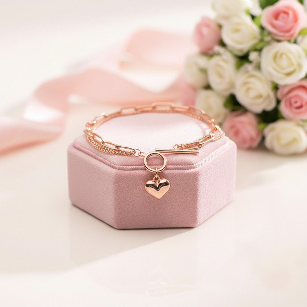 Double Layer Chain Heart Love Bracelet-Black Diamonds New York