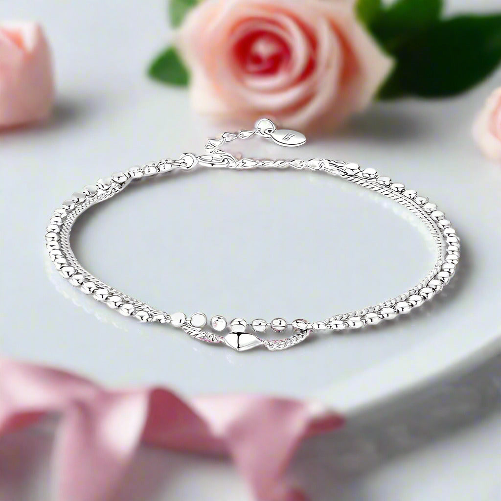 Double Layer Heart Adjustable Bracelet-Black Diamonds New York