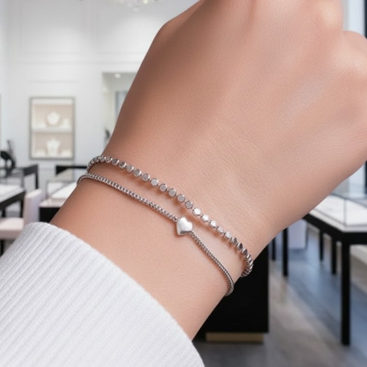 Double Layer Heart Adjustable Bracelet-Black Diamonds New York