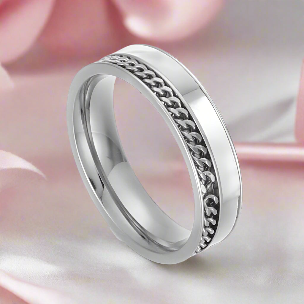 Double Layers Stainless Steel Shell Ring Band-Black Diamonds New York