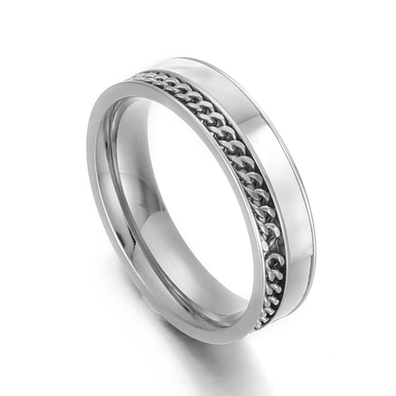 Double Layers Stainless Steel Shell Ring Band-Black Diamonds New York