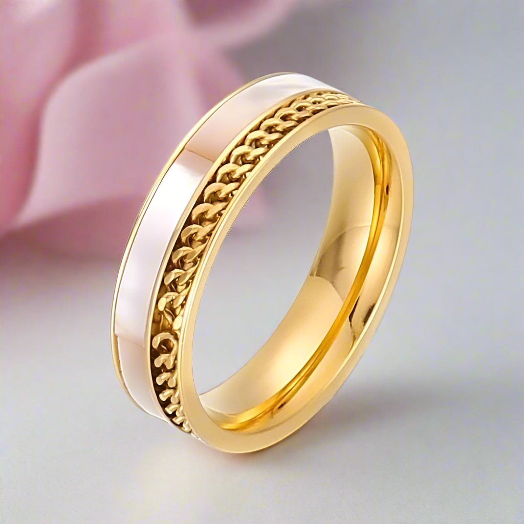 Double Layers Stainless Steel Shell Ring Band-Black Diamonds New York