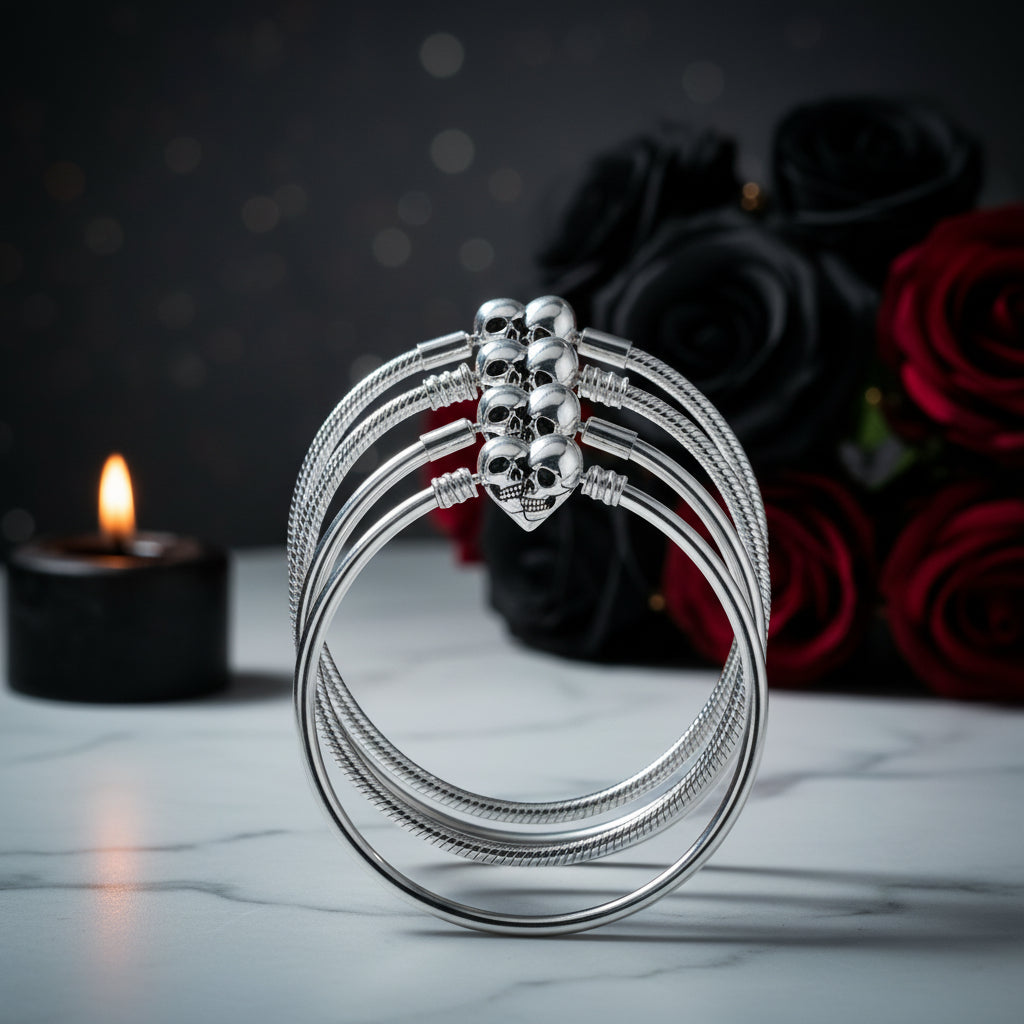 Double Skull Heart Shaped Punk Charm Bracelet-Black Diamonds New York