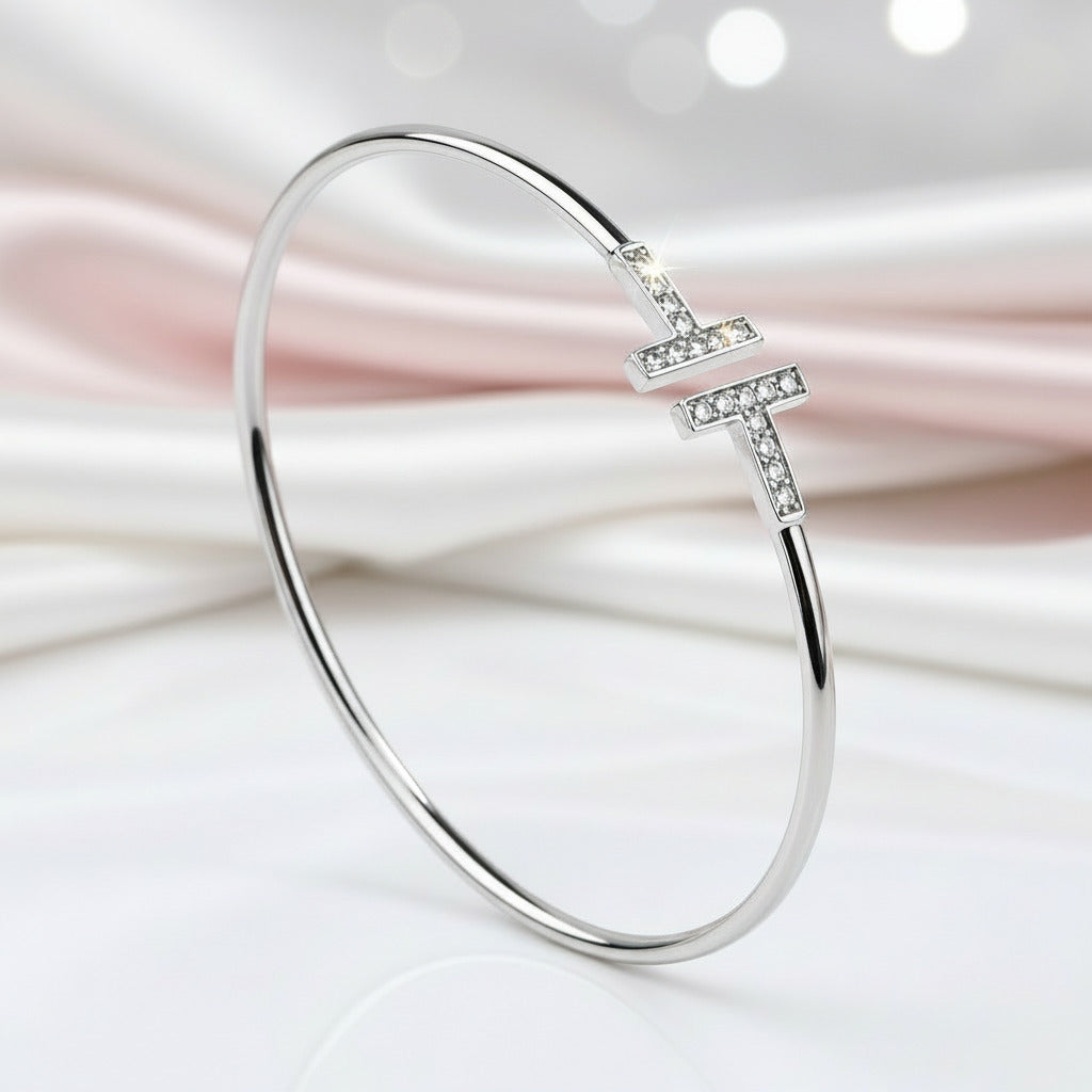 Double T Design Bangle Bracelet-Black Diamonds New York
