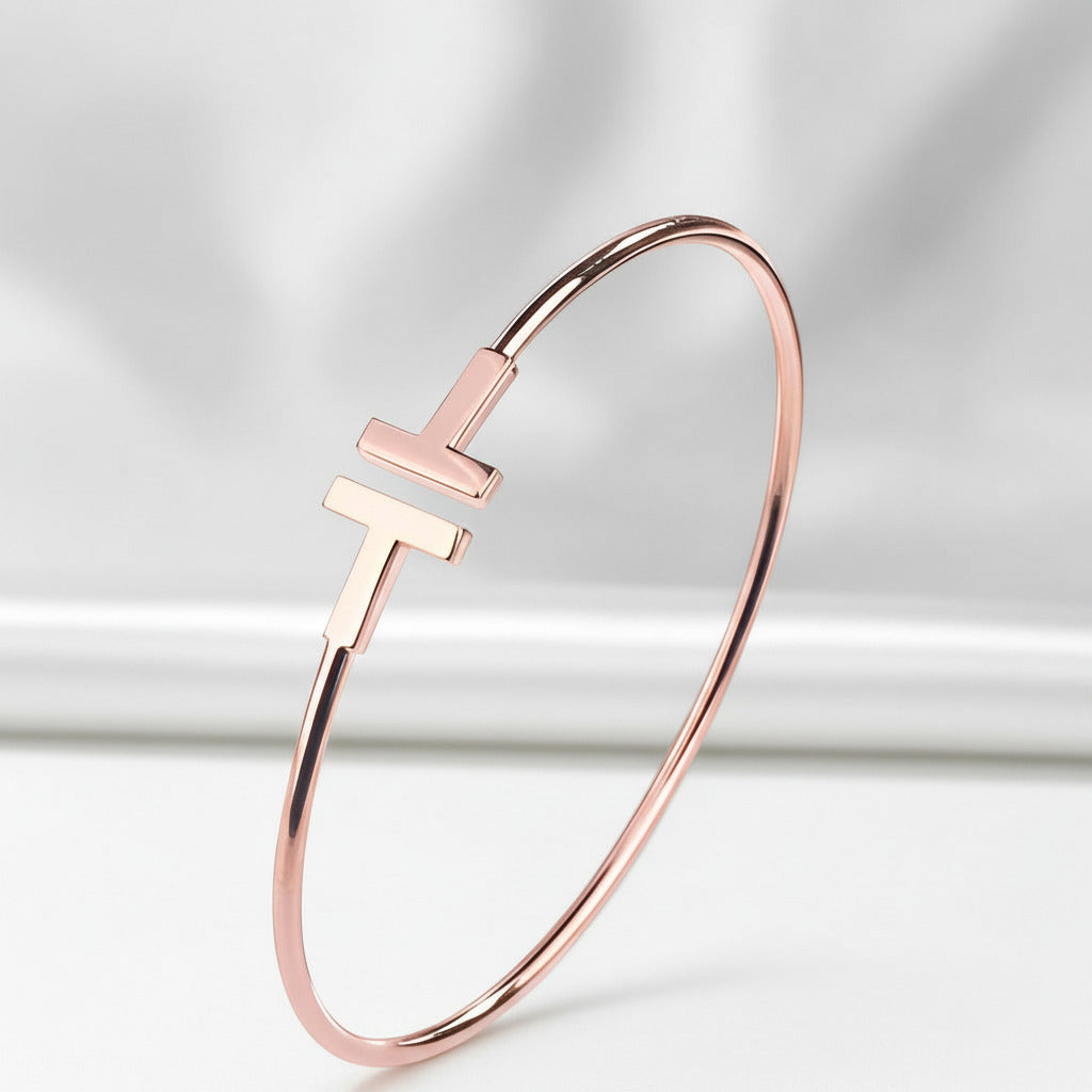 Double T Design Bangle Bracelet-Black Diamonds New York