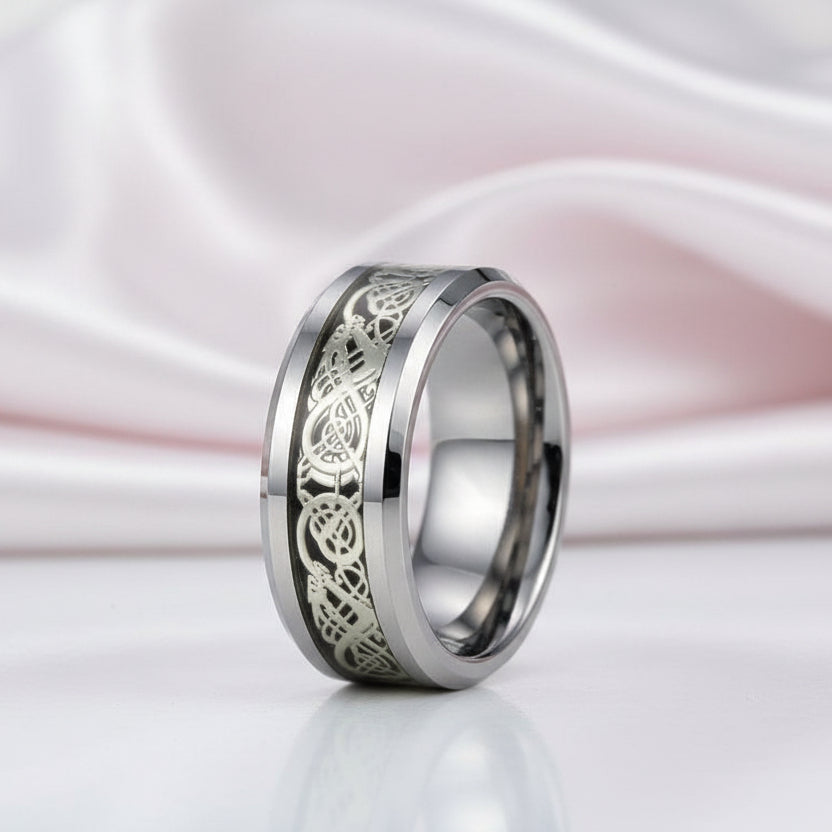 Dragon Inlay Men's Tungsten Carbide Wedding Band-Black Diamonds New York