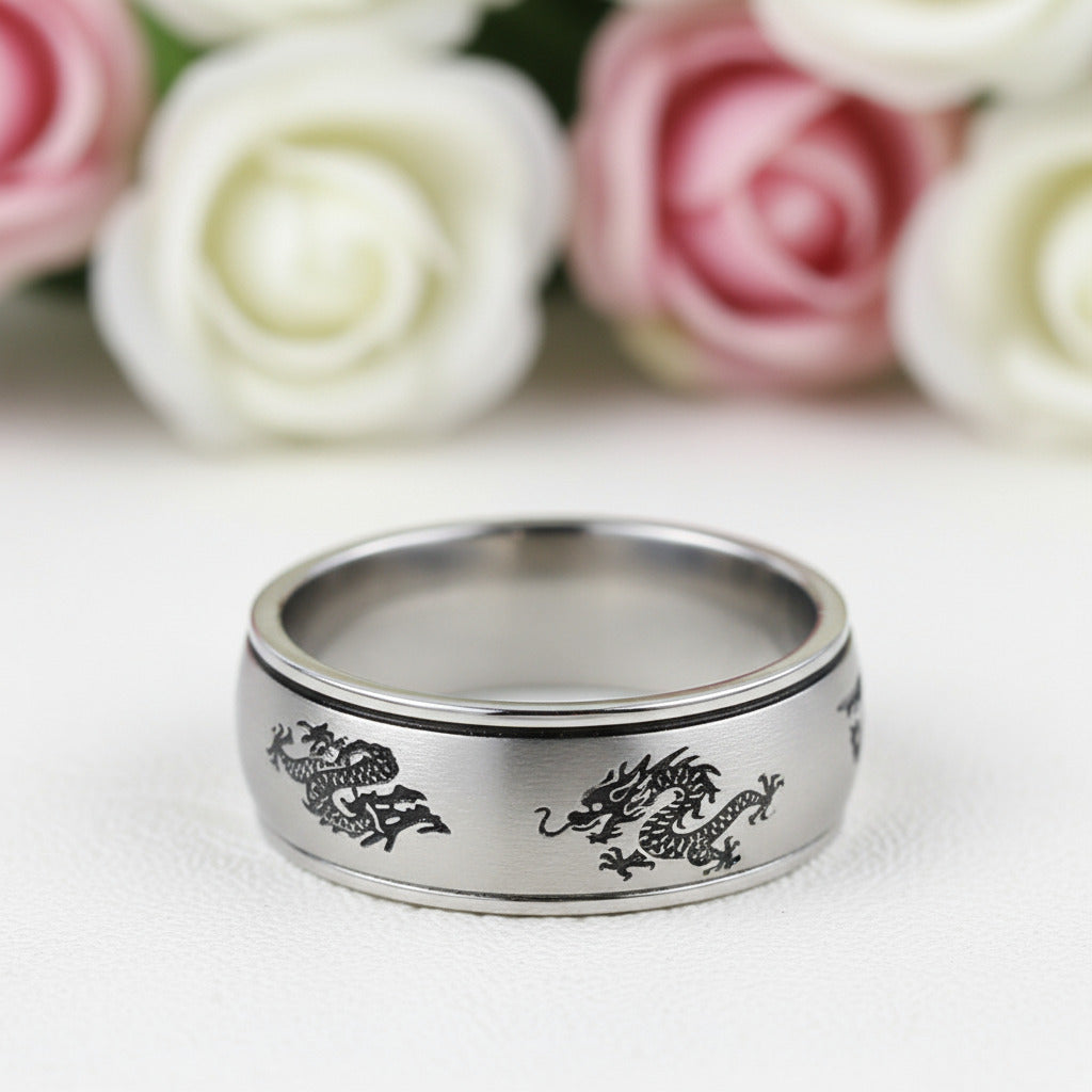 Dragon Magnetic Stainless Steel Men's Wedding Band-Black Diamonds New York