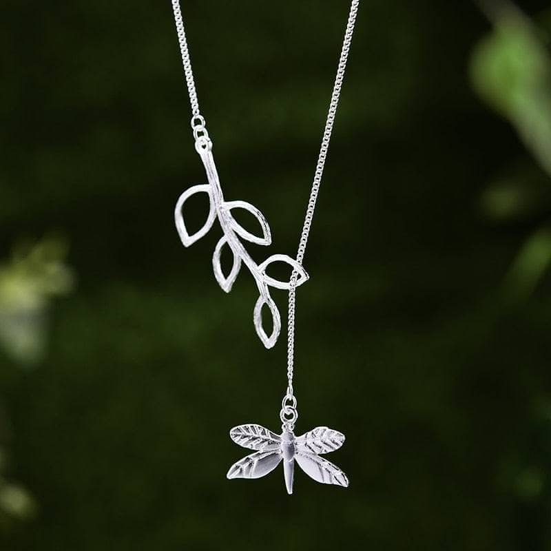 Dragonfly and Leaves Necklace-Black Diamonds New York