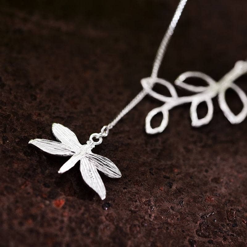 Dragonfly and Leaves Necklace-Black Diamonds New York