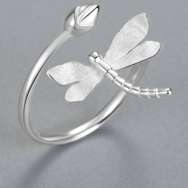 Dragonfly Lotus Bud Adjustable Ring-Black Diamonds New York
